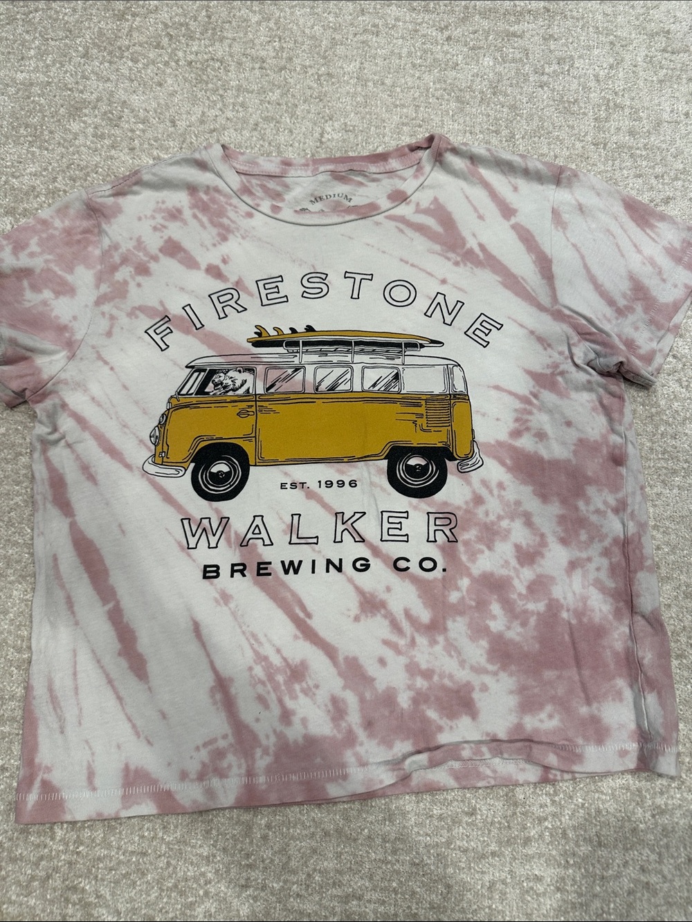 Firestone Walker Pink Tie-Dye Kids Tee with Yellow Van Graphic